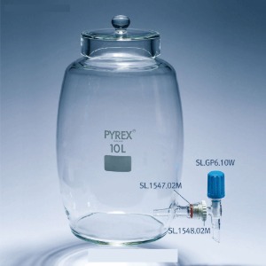 PYREX® Heavy-duty / Wide-neck Glass Aspirator Bottles, 5~20 Lit with Glass Lid &amp; Connection for Stopcock, Excluding Stopcock, 광구 하구병, 하구콕 별도